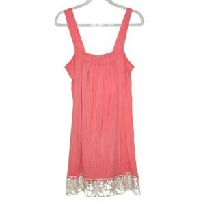 Lush Peach Wide Strap Floral Crochet Hem Nightgown Womens SZ LG Comfy Dress